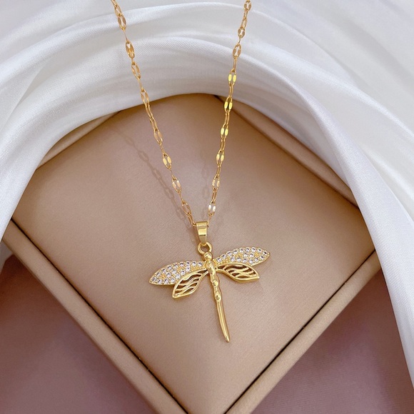 Jewelry - 18K Gold Plated Dragonfly Pendant Necklace for Women,Dragonfly Necklace
